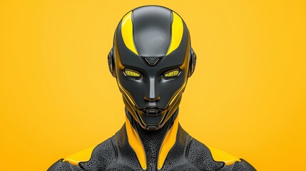 Poster - Futuristic Robot Design with Yellow and Black Accents Against Bright Yellow Background