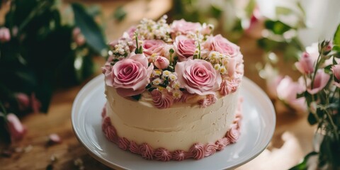 Wall Mural - Pink Roses White Cake