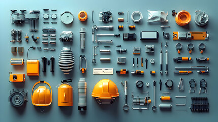 Poster - A collection of industrial tools and safety equipment organized for easy reference.