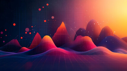 Poster - Abstract digital landscape with vibrant peaks and a cosmic background.