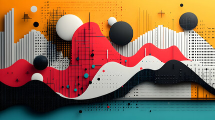 Poster - Abstract composition with vibrant colors, shapes, and patterns creating a modern design aesthetic.