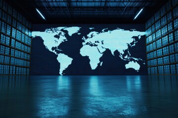 Poster - Global mapping visualization data center digital display modern environment aerial view connectivity concept