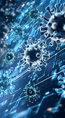 Poster - Digital illustration of viruses on a blue technological background