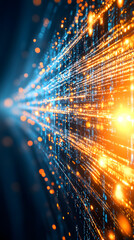 Aufkleber - Abstract digital light trails in vibrant blue and orange hues conveying motion and technology