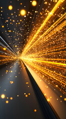 Poster - Radiant golden light beams with sparkling particles in a dynamic motion blur effect