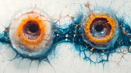 Poster - Abstract representation of cells with intricate details and vibrant colors.