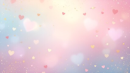 Wall Mural - a pastel gradient background with delicate patterns of heart shapes and cupid arrows, accented with 