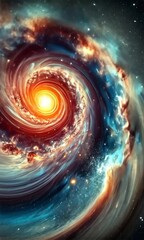 Wall Mural - Witness a magnificent spiral of vibrant colors and luminescent stars swirling around a radiant core. This captivating cosmic display sparks imagination and curiosity about the universe