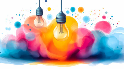 Poster - A vibrant abstract design featuring colorful clouds and hanging light bulbs.