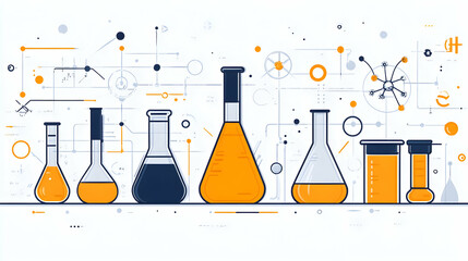 Poster - A collection of laboratory glassware with colorful liquids and scientific graphics.