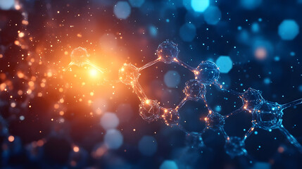 Poster - Abstract representation of molecular structures with glowing effects.