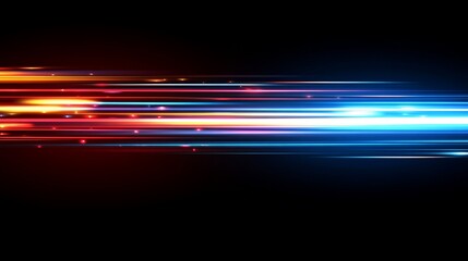 Wall Mural - abstract speed light streaks, red, blue, orange, and yellow glowing lines on black background.