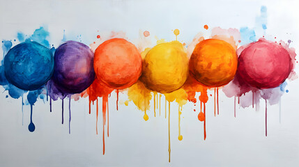Poster - A colorful abstract painting featuring vibrant spheres with paint drips.