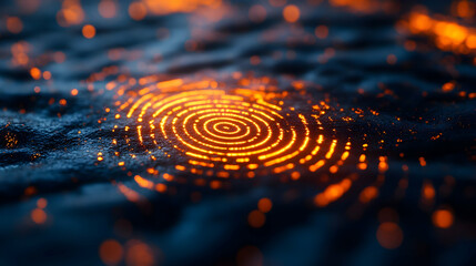Poster - Abstract representation of concentric circles glowing in a dark environment.