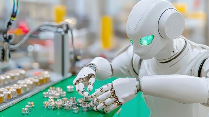Poster - Robot Assembling Small Mechanical Parts on Production Line in Modern Factory Environment