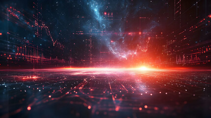 Poster - A futuristic digital landscape with vibrant colors and abstract data visualizations.