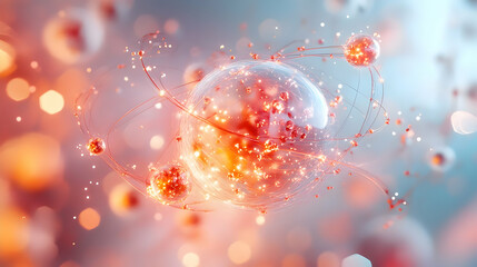 Poster - A digital representation of an atom, showcasing particles and energy in a vibrant design.