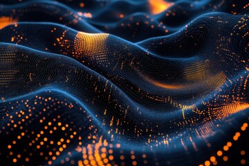 Fototapete - Abstract digital wave of glowing particles. (3)