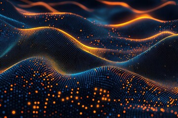 Poster - Abstract digital wave background with glowing particles. (1)
