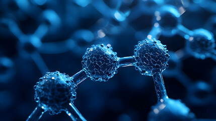 Poster - Close-up view of molecular structures in a blue, abstract representation of science.