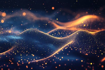 Poster - abstract glowing particles wave background. (1)