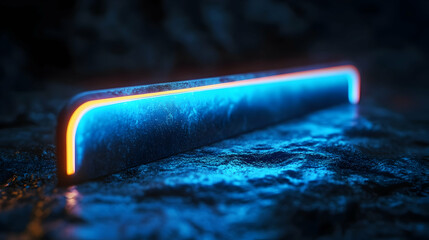 Poster - A sleek, illuminated bar resting on a textured surface, creating a futuristic ambiance.