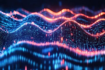 Poster - Abstract digital wave of glowing particles.