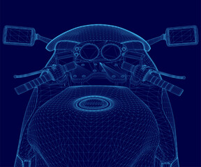 Poster - Blue motorcycle with a digital effect. The motorcycle is shown from the front view