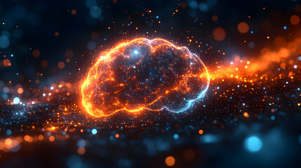 Poster - A glowing brain illustration symbolizing creativity and innovation in a digital landscape.