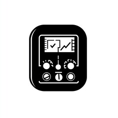Poster - Black and white icon of a digital device with screen and controls.
