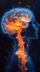 Poster - Illuminated Human Brain Art with Neural Pathways on Black Background for Scientific Exploration