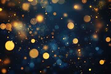 abstract dark background with golden and blue bokeh lights.