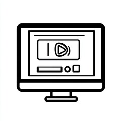 Fototapete - Simple line art illustration of a computer screen displaying a video player.