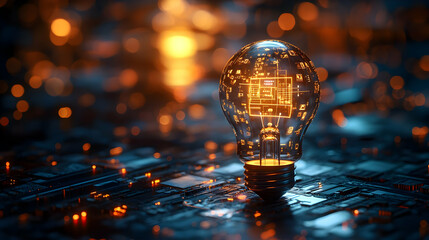 Poster - A glowing light bulb with circuit patterns, symbolizing innovation and technology.