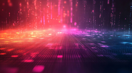 Fototapete - A vibrant digital landscape with colorful light patterns and data streams.