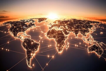 Poster - Global network connection at sunset. (3)