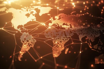Poster - Global network connections illustrated on a world map.