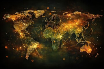 Poster - Glowing world map with interconnected nodes.