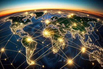 Poster - Global network connections at sunrise.