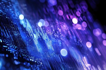 Fototapete - Abstract digital data stream with glowing bokeh.
