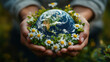 © Lightflow Vision  - vibrant image of Earth held in human hands surrounded by flowers