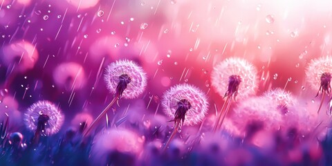 Poster - Field of pink flowers with raindrops on them
