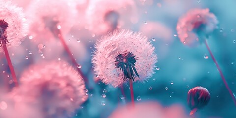 Poster - Bunch of pink flowers with droplets of water on them