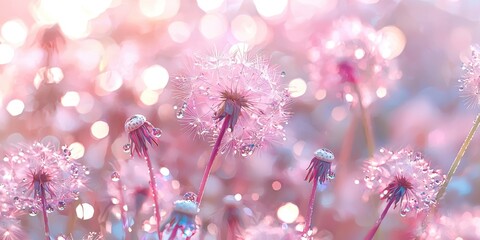Poster - Bunch of pink flowers with dew drops on them