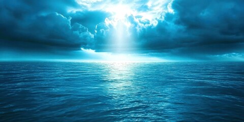 Poster - Blue ocean with a sun shining through the clouds