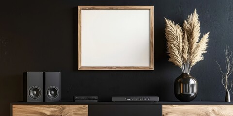 Poster - Black framed mirror with a white background