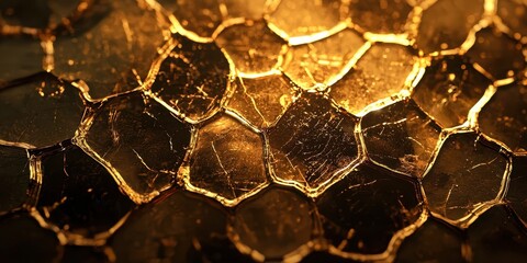 Poster - Close up of a gold colored surface with a lot of cracks