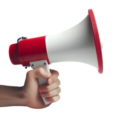 Megaphone in Hand with Leaves isolated on white\transparent background