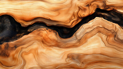 Poster - Abstract wood texture with flowing patterns in warm tones and dark accents.