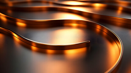 Poster - Abstract image of smooth, flowing copper lines reflecting light on a surface.